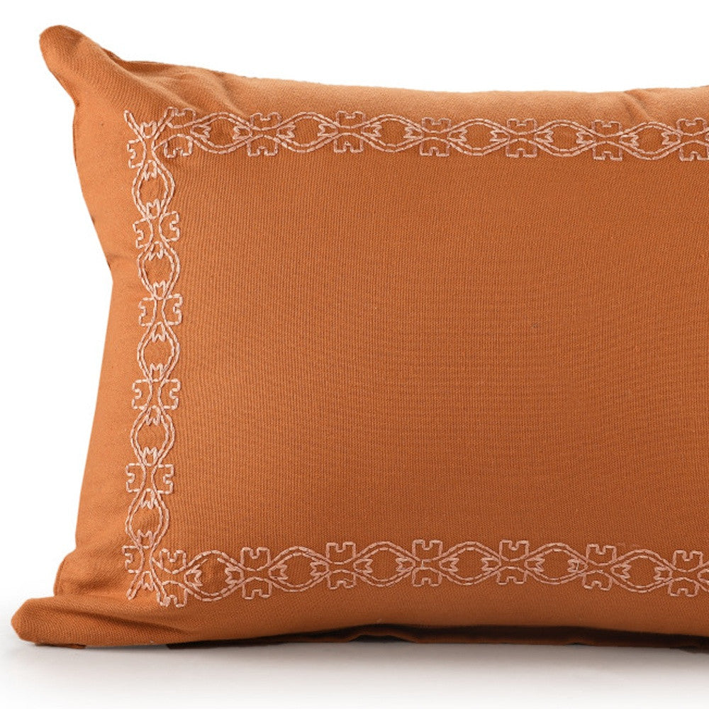 14" X 20" Orange Geometric Cotton Lumbar Throw Pillow