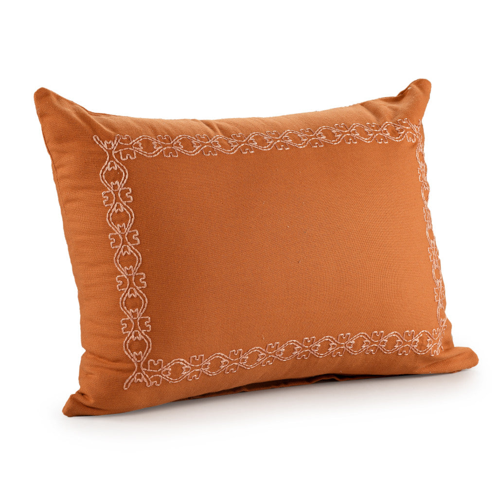 14" X 20" Orange Geometric Cotton Lumbar Throw Pillow