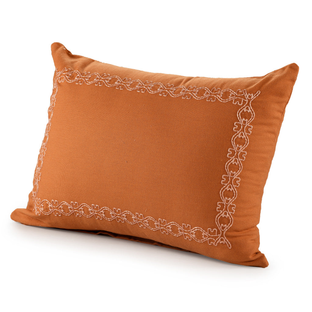 14" X 20" Orange Geometric Cotton Lumbar Throw Pillow