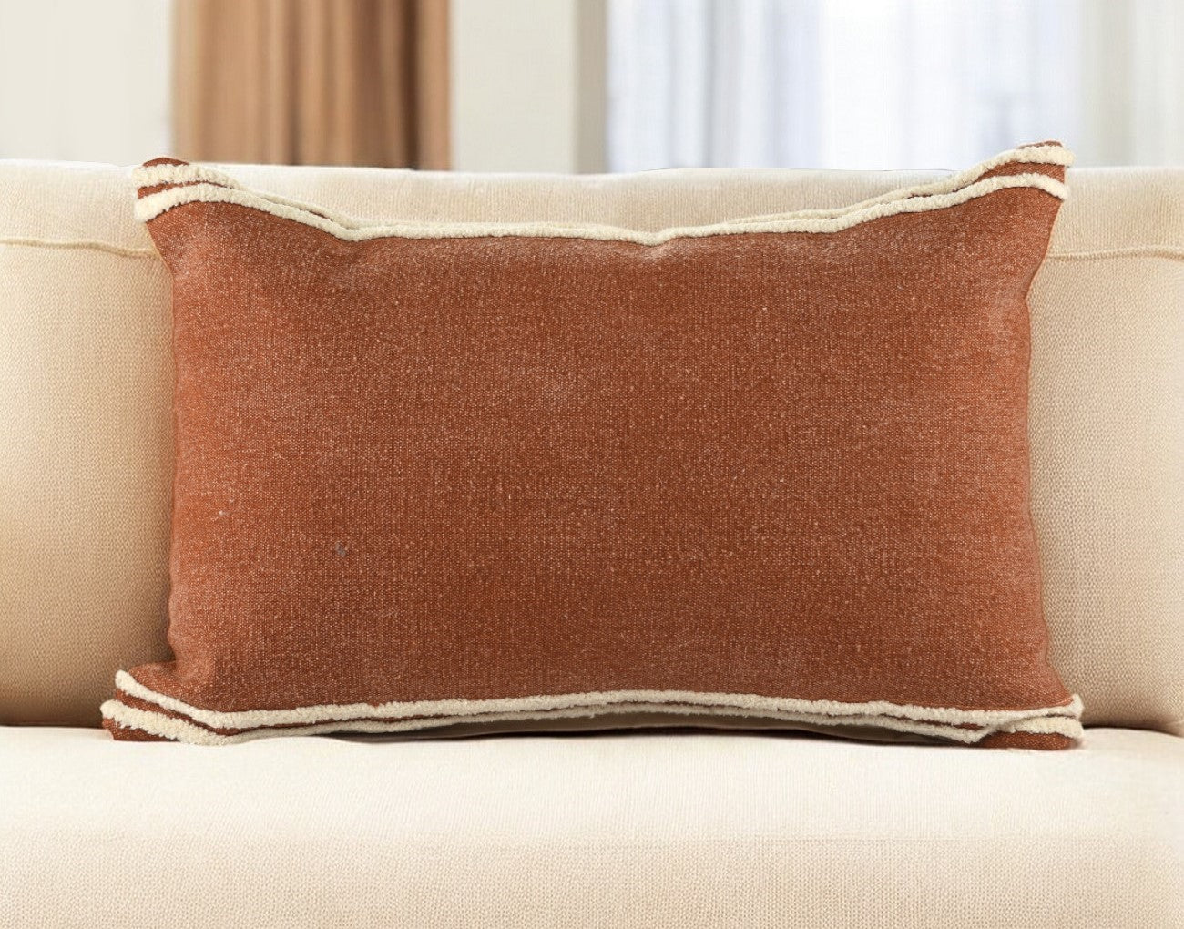 16" X 24" Cinnamon Striped Cotton Lumbar Throw Pillow With Texture