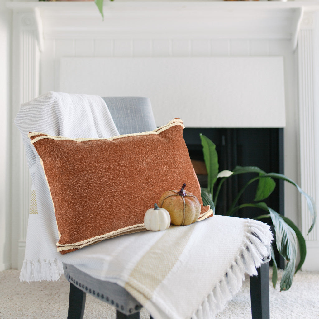 16" X 24" Cinnamon Striped Cotton Lumbar Throw Pillow With Texture