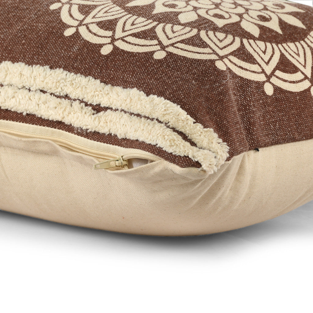 26" X 26" Brown And White 100% Cotton Striped Zippered Pillow