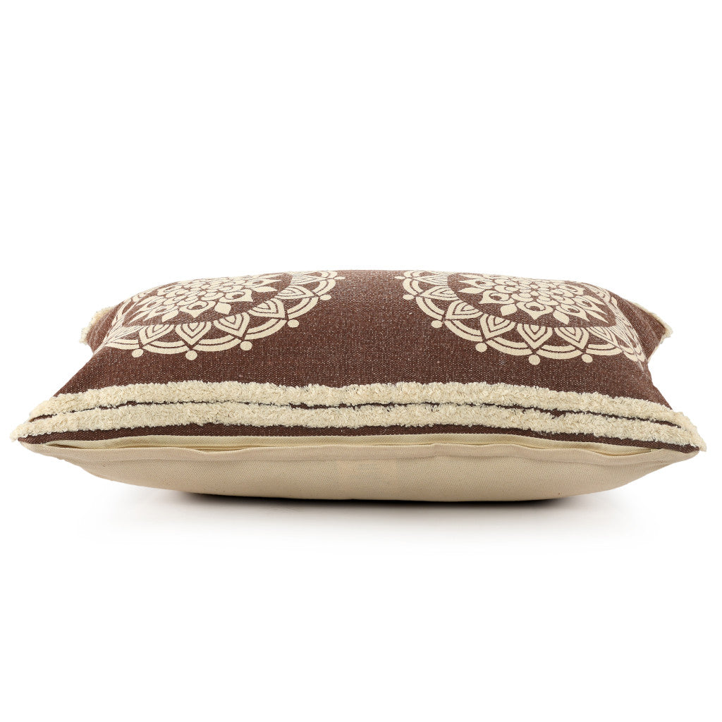 26" X 26" Brown And White 100% Cotton Striped Zippered Pillow