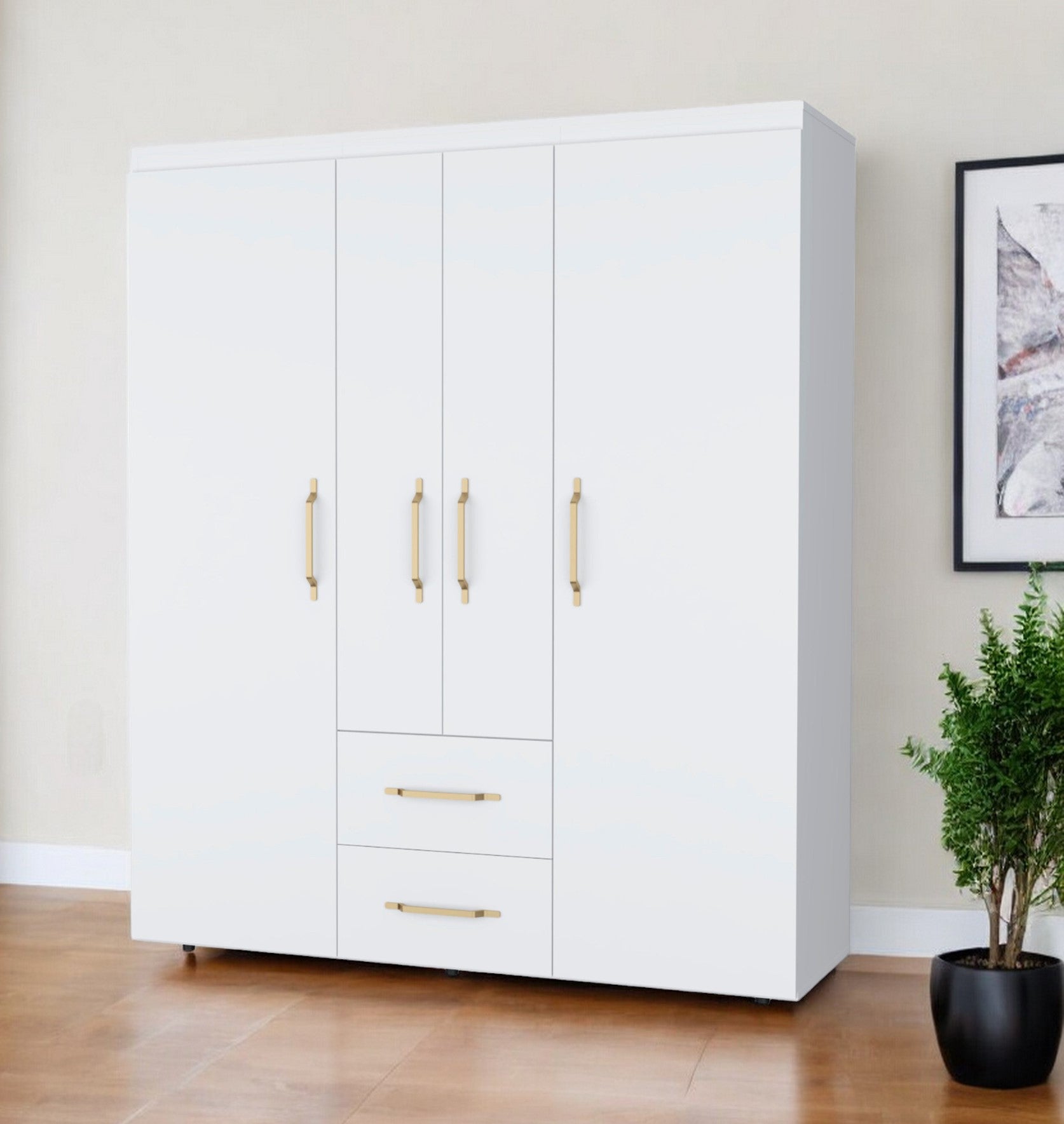 59" White Two Drawer Combo Dresser