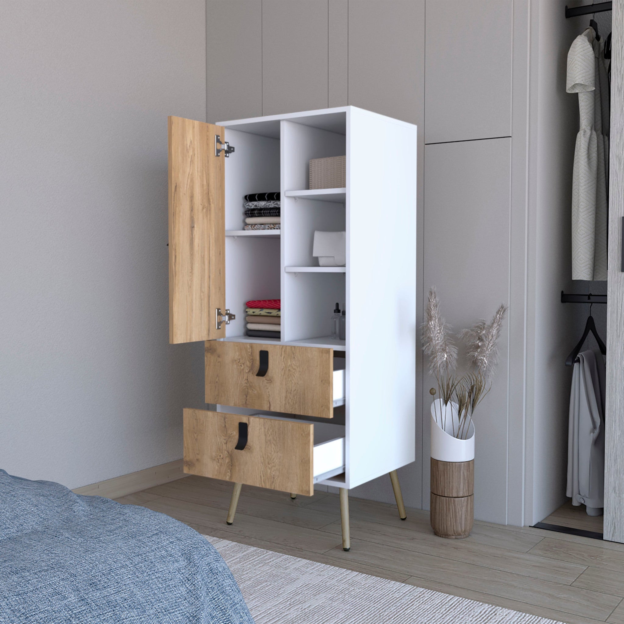 20" White and Natural Two Drawer Dresser