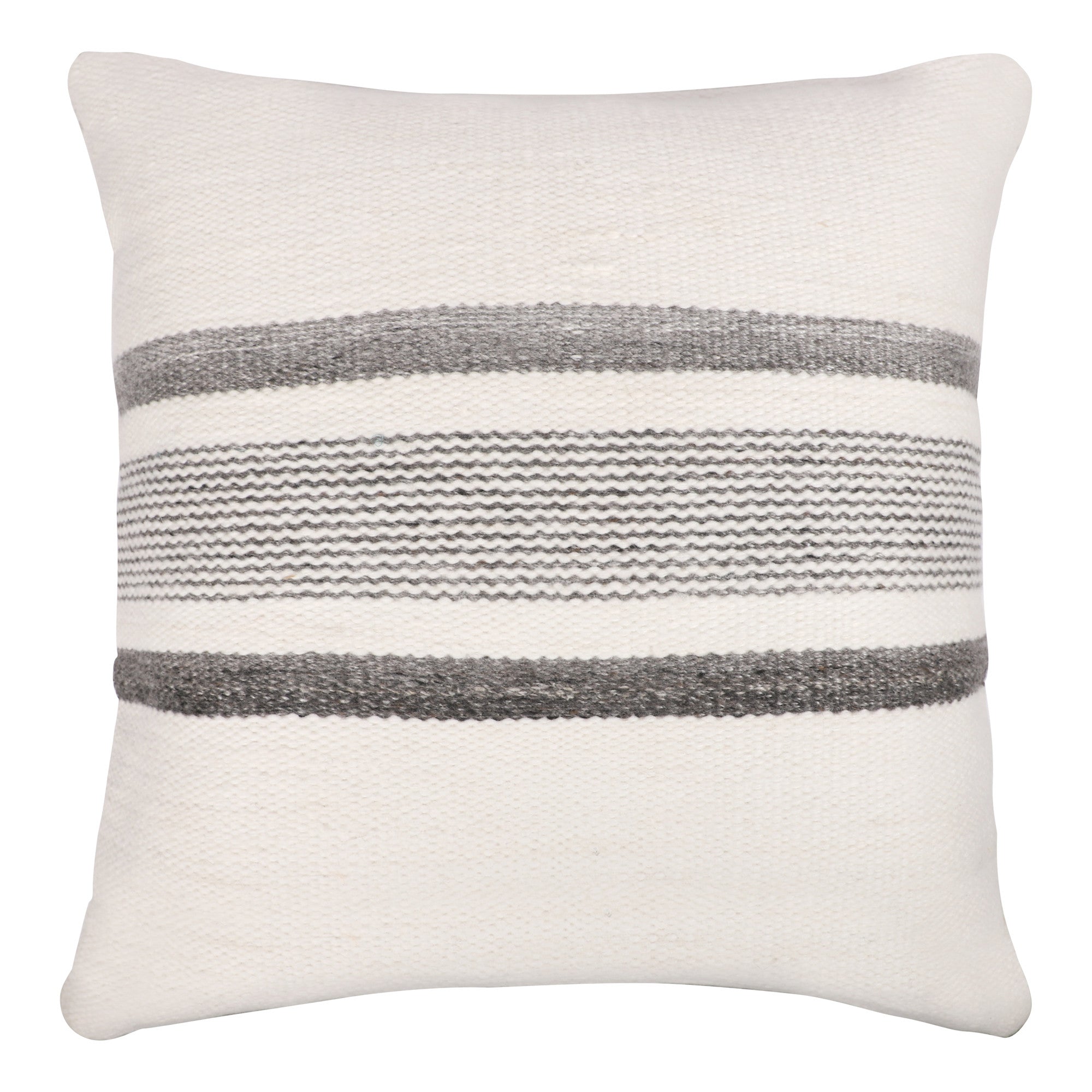 20" White and Natural Striped Throw Pillow