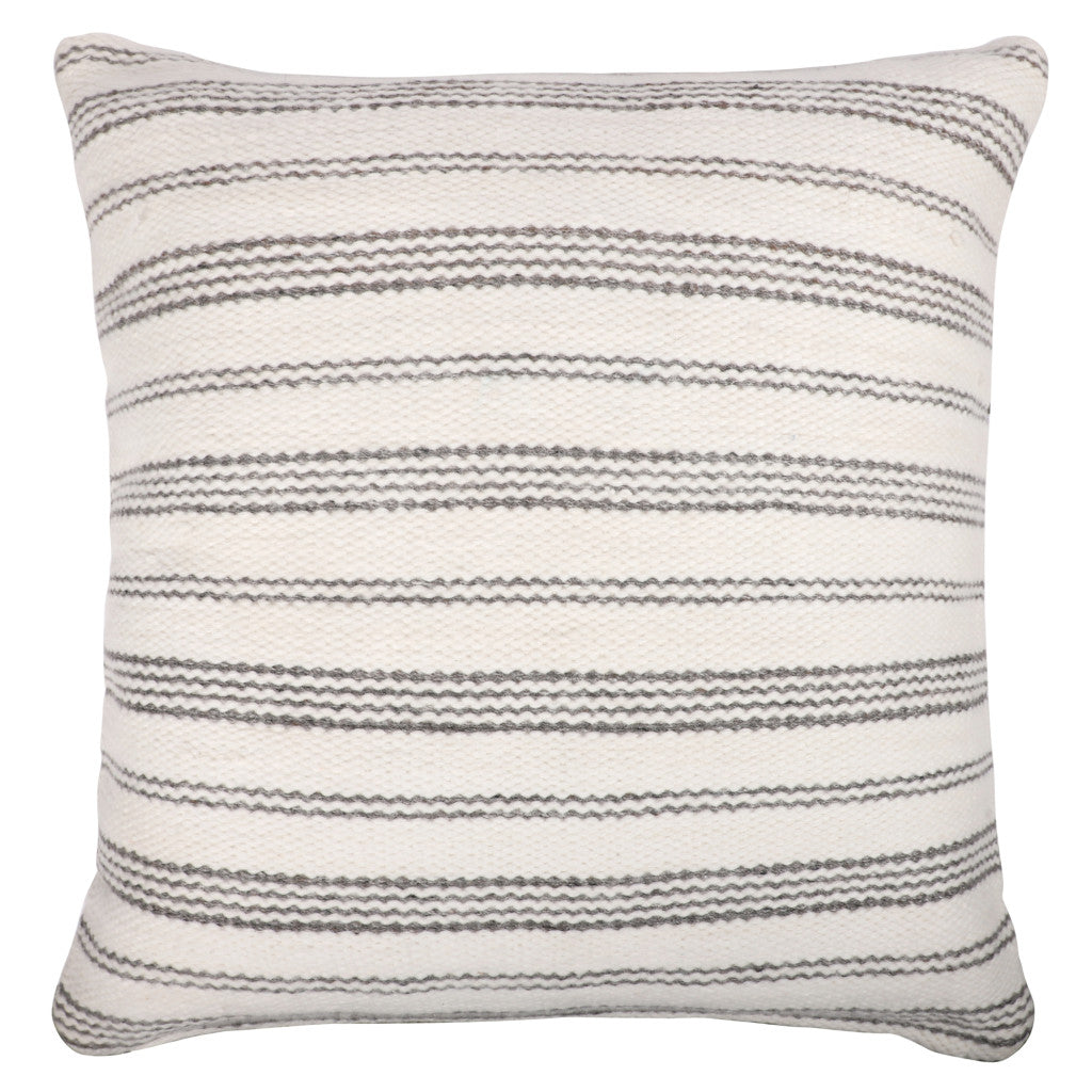 20" White and Natural Striped Throw Pillow