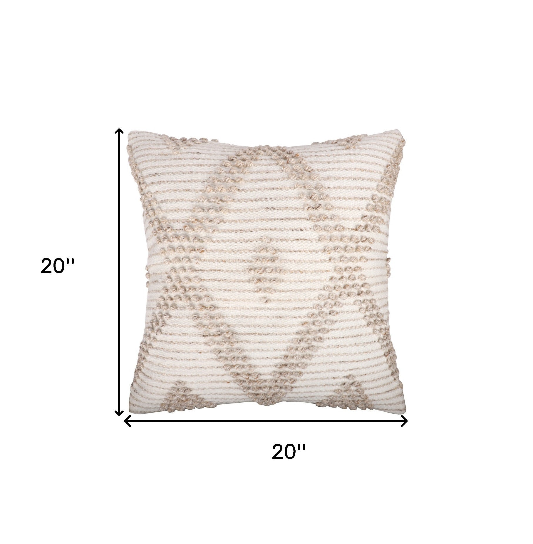 20" White and Natural Diamond Throw Pillow