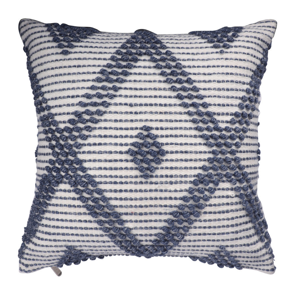 20" White and Natural Diamond Throw Pillow