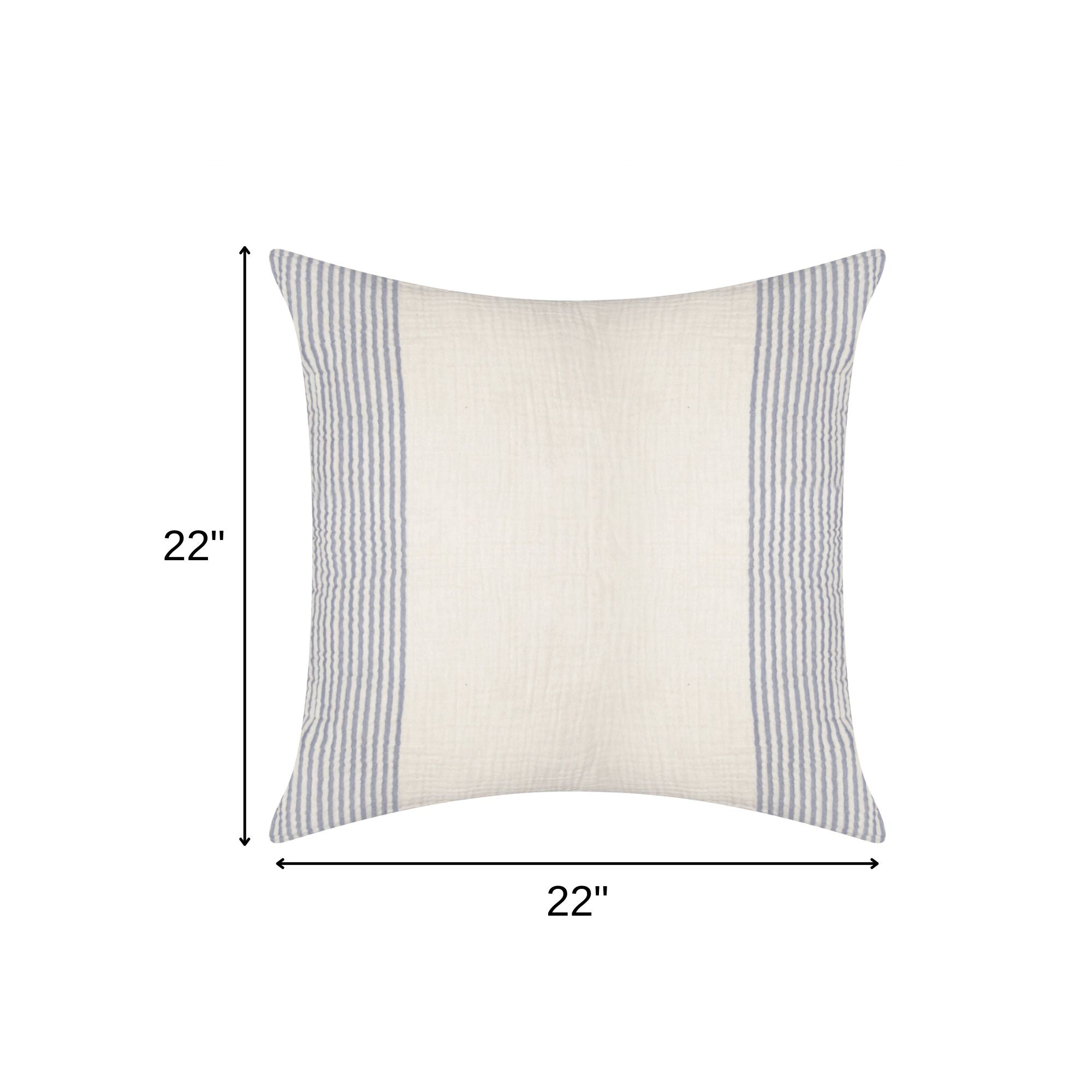 22" Blue Striped Cotton Throw Pillow