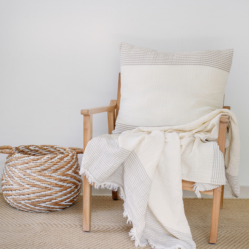 22" Blue Striped Cotton Throw Pillow