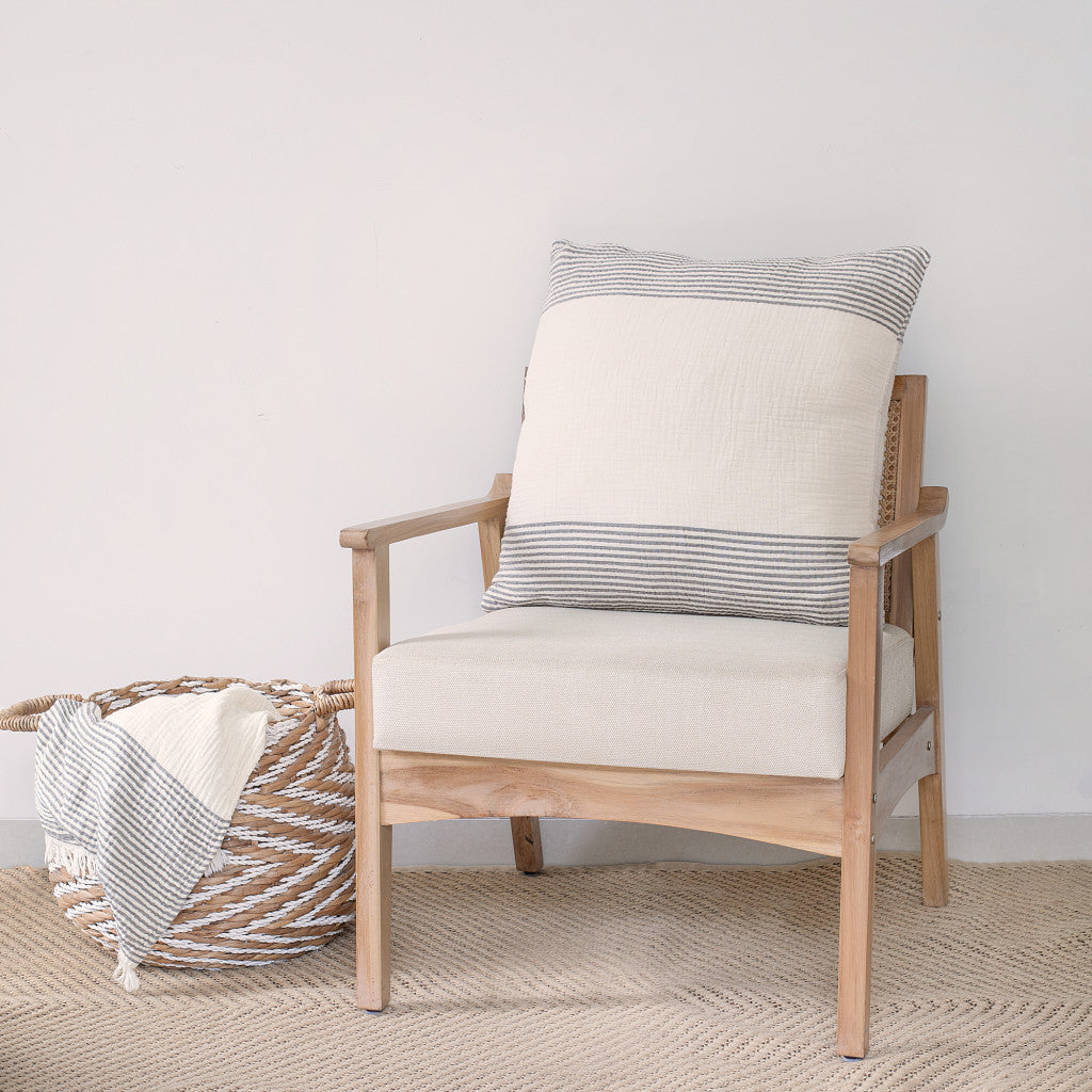 22" Blue Striped Cotton Throw Pillow