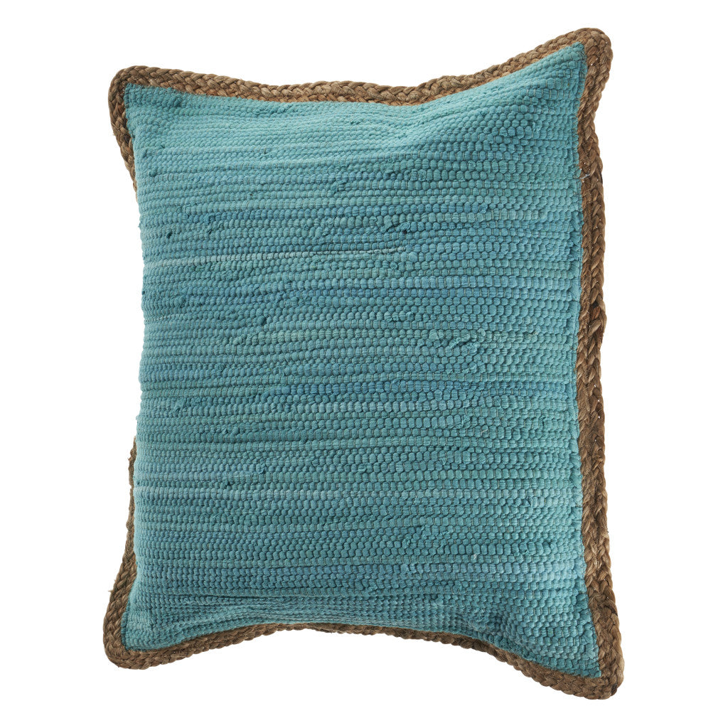 Set of Two Turquoise Cotton Throw Pillows With Ruffles