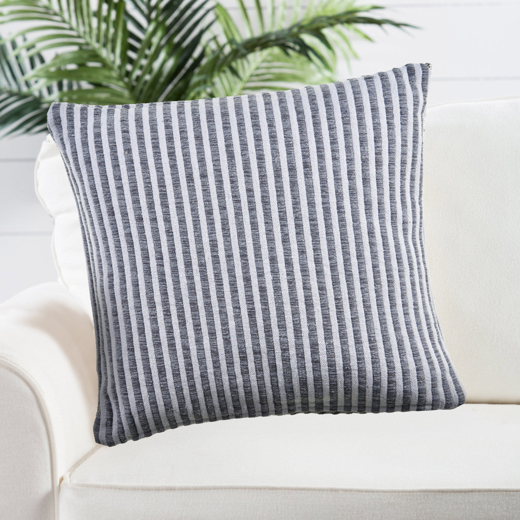 Set of Two Gray Striped Cotton Throw Pillow