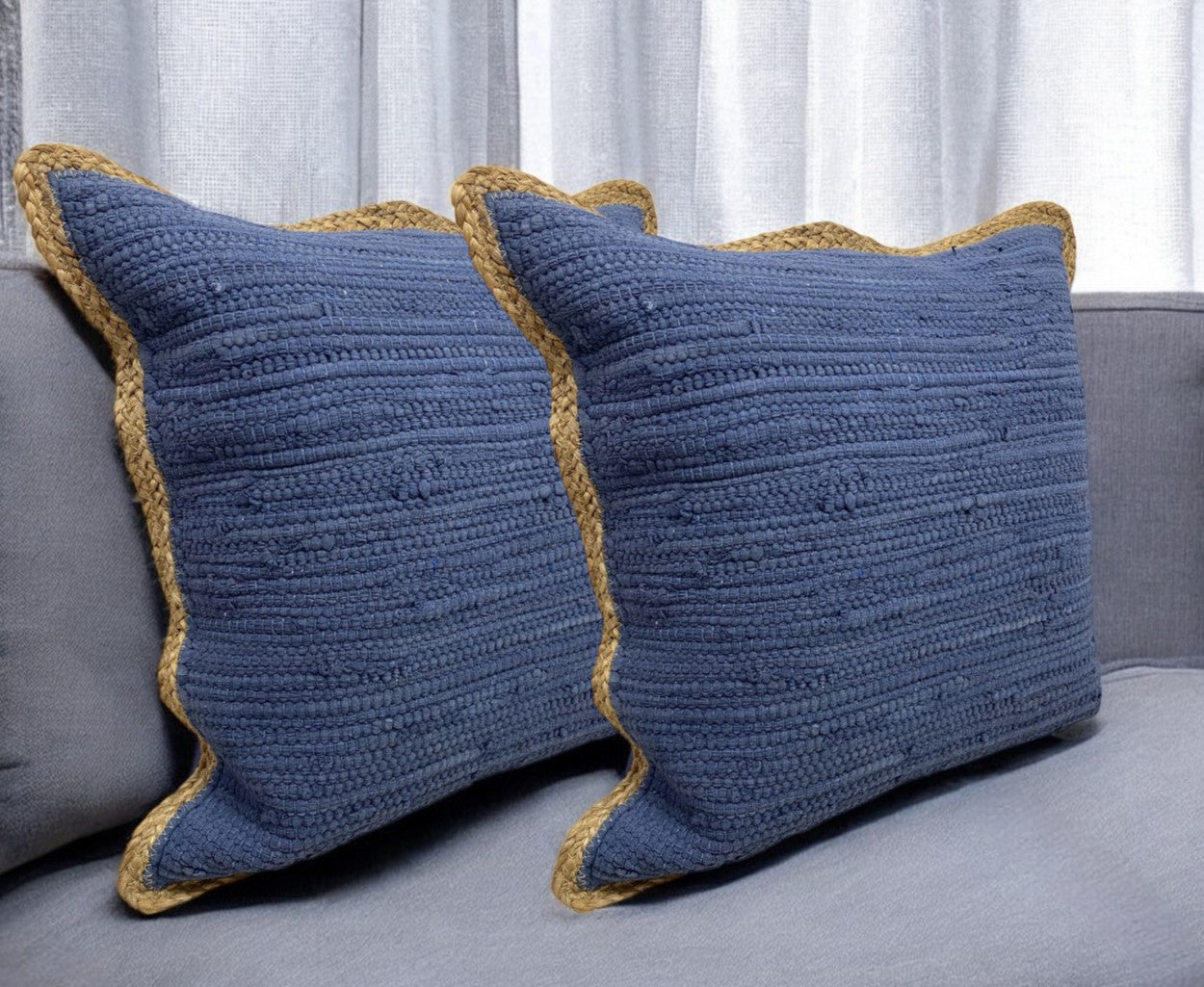 Set of Two Yellow Cotton Throw PillowS