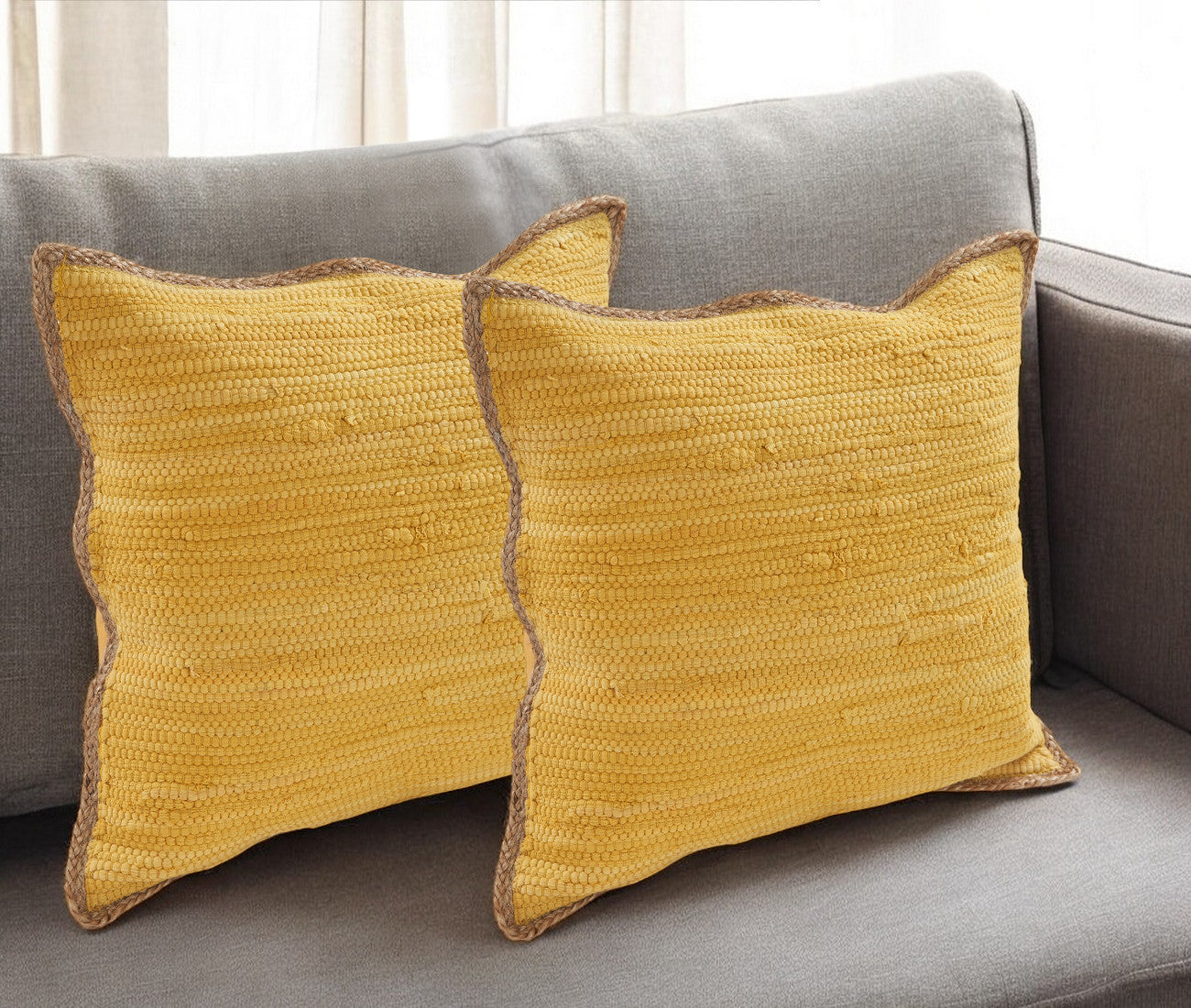 Set of Two Yellow Cotton Throw PillowS