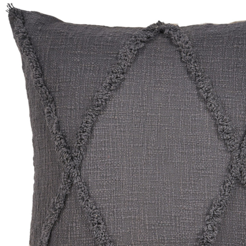 Set of Two Dark Gray Diamond Cotton Throw Pillow With Fringe