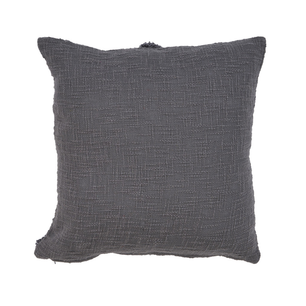 Set of Two Dark Gray Diamond Cotton Throw Pillow With Fringe