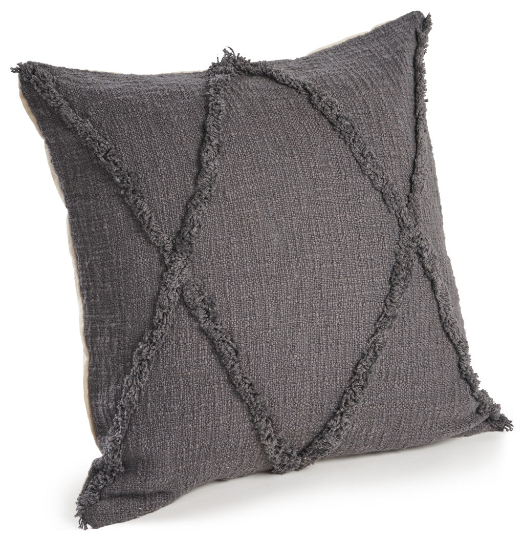 Set of Two Dark Gray Diamond Cotton Throw Pillow With Fringe