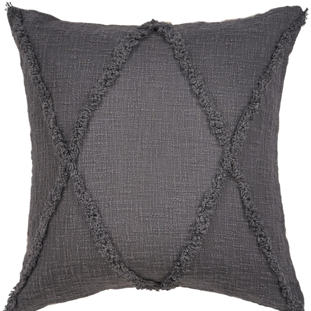 Set of Two Dark Gray Diamond Cotton Throw Pillow With Fringe