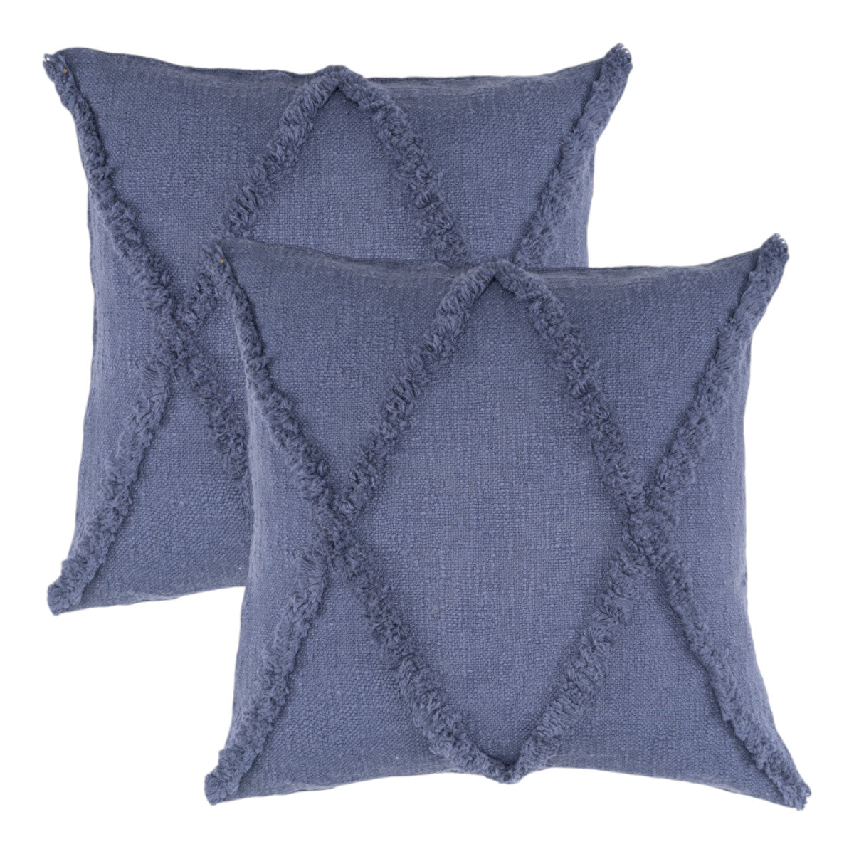 Set of Two Dark Gray Diamond Cotton Throw Pillow With Fringe