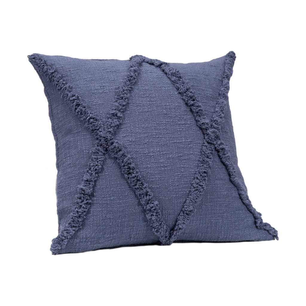 Set of Two Dark Gray Diamond Cotton Throw Pillow With Fringe