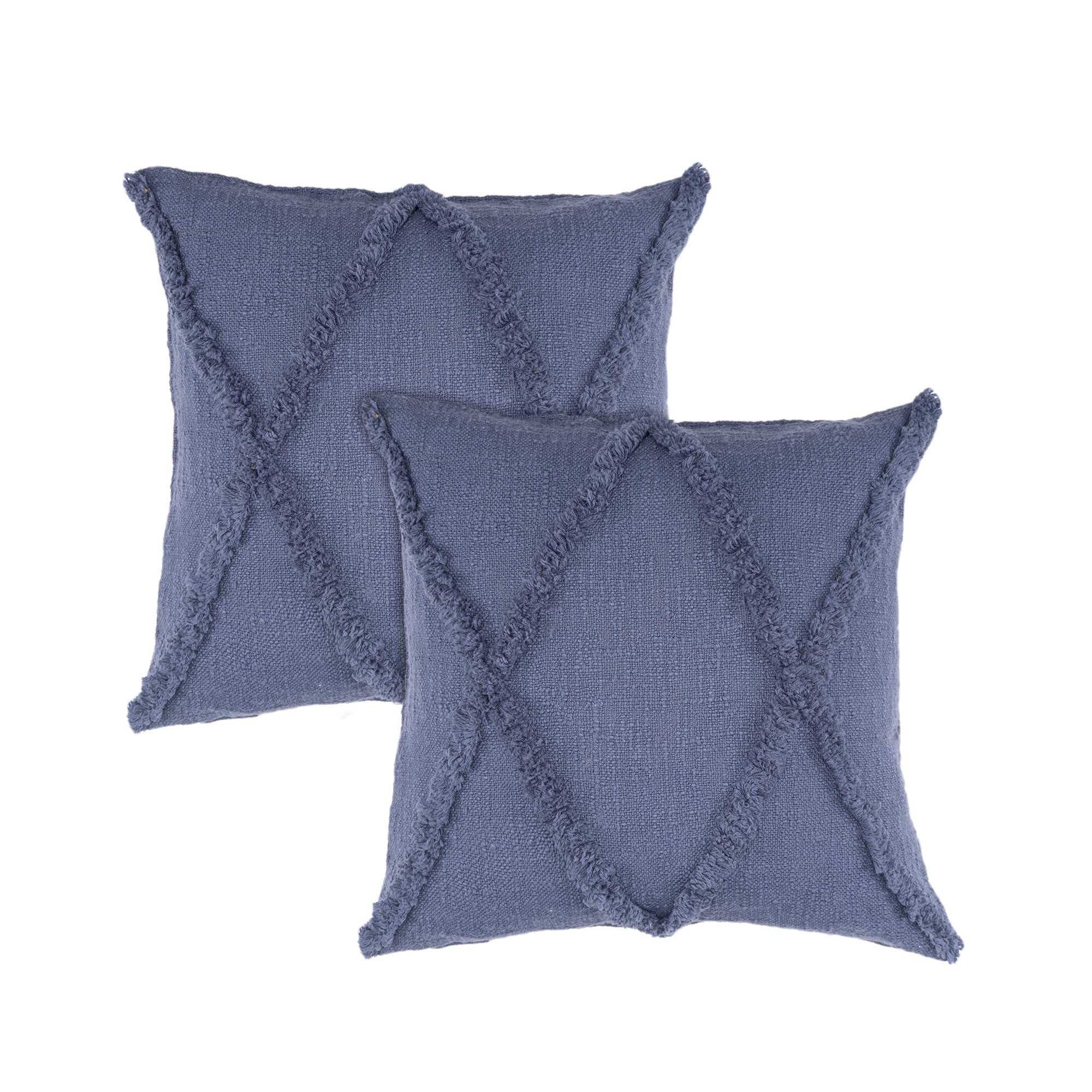 Set of Two Dark Gray Diamond Cotton Throw Pillow With Fringe