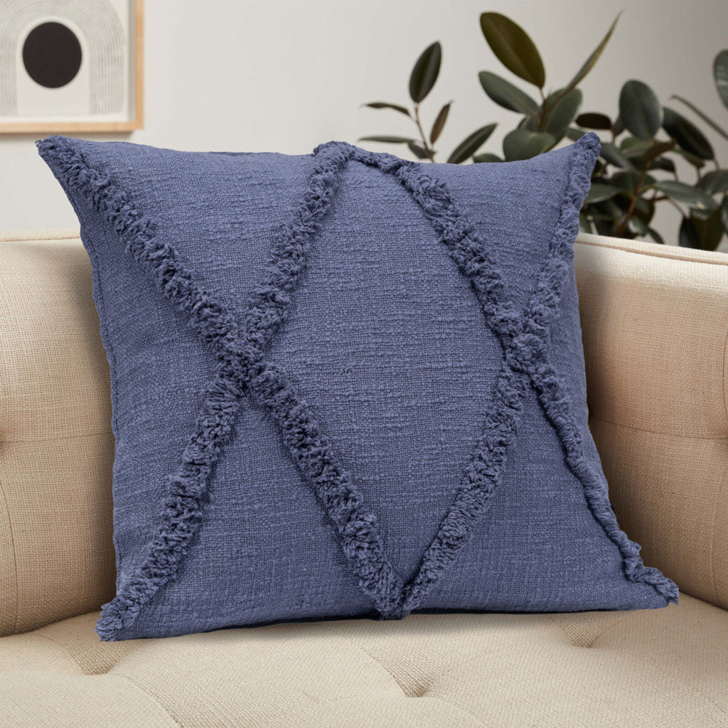 Set of Two Dark Gray Diamond Cotton Throw Pillow With Fringe