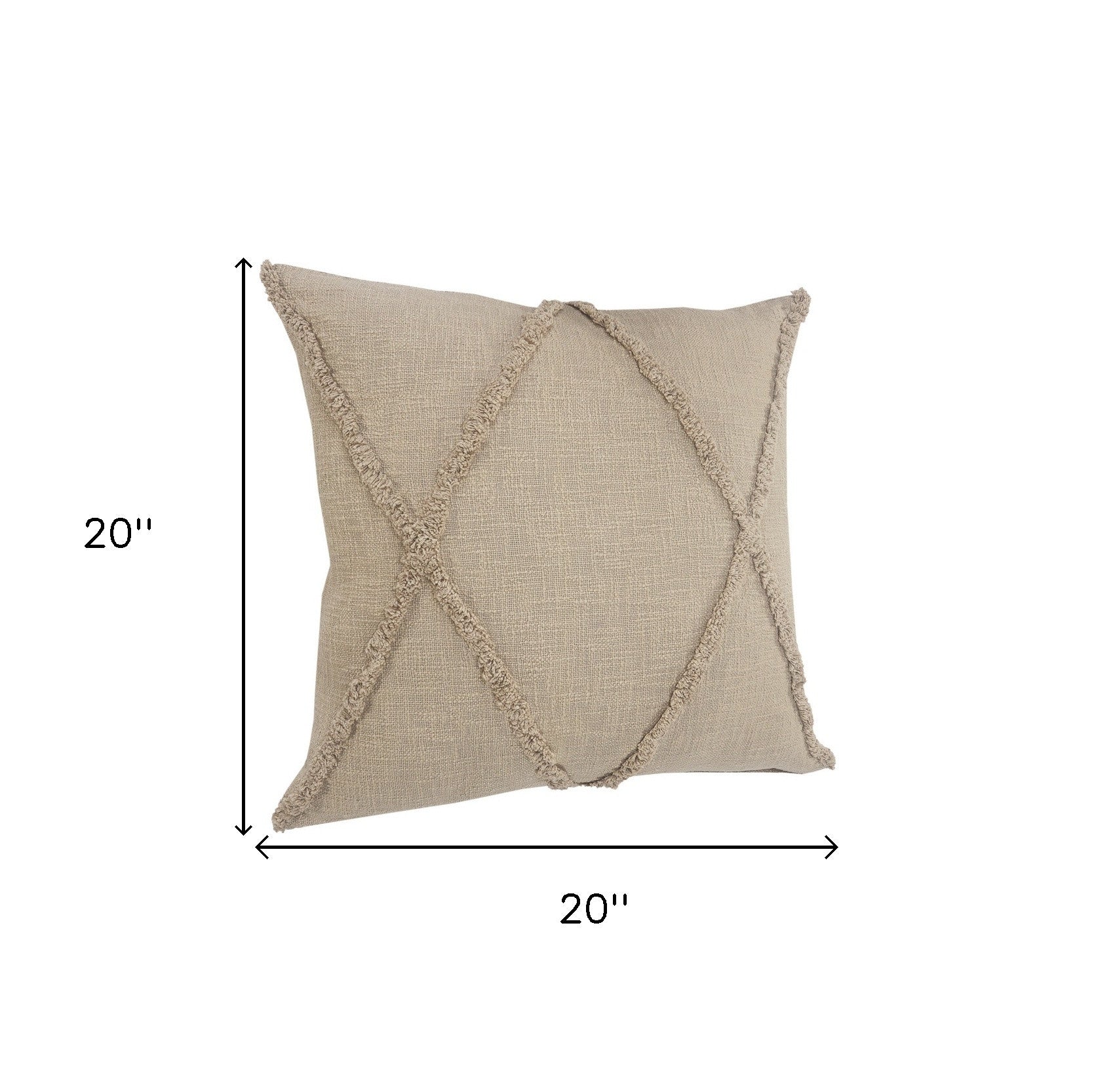 Set of Two Taupe and Brown Diamond Cotton Throw Pillow With Fringe