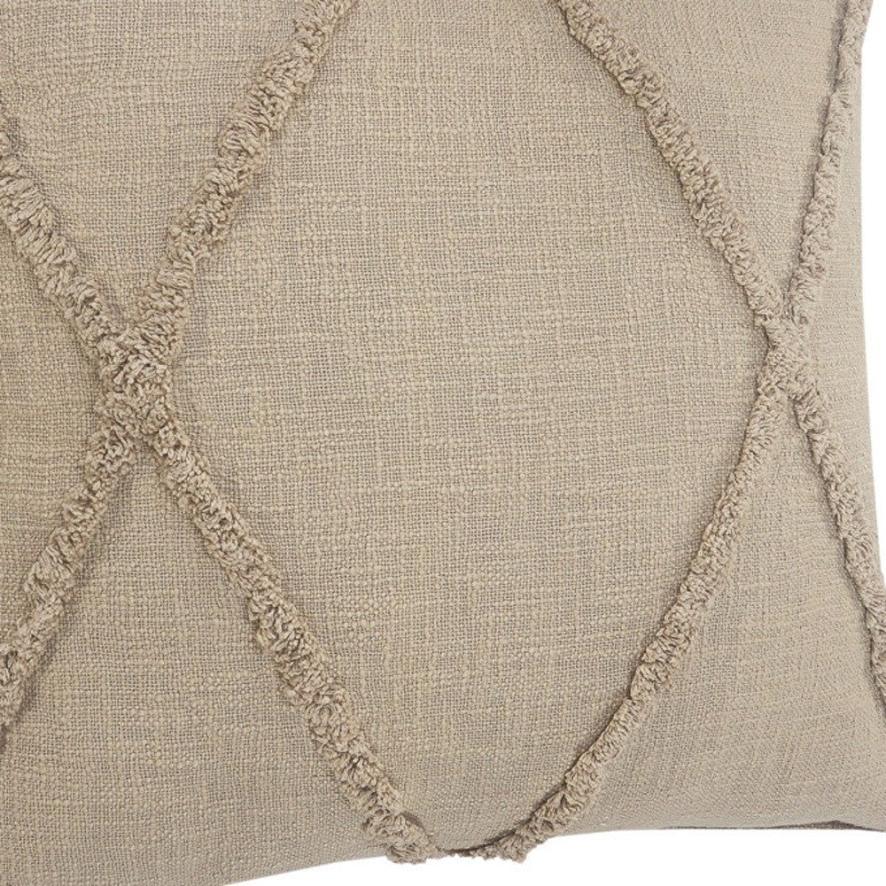 Set of Two Taupe and Brown Diamond Cotton Throw Pillow With Fringe