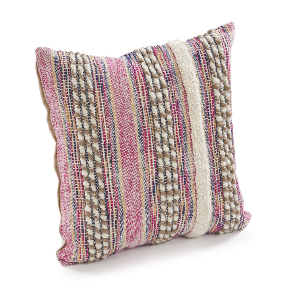 Set of Two Pink Striped Cotton Throw Pillow With Fringe