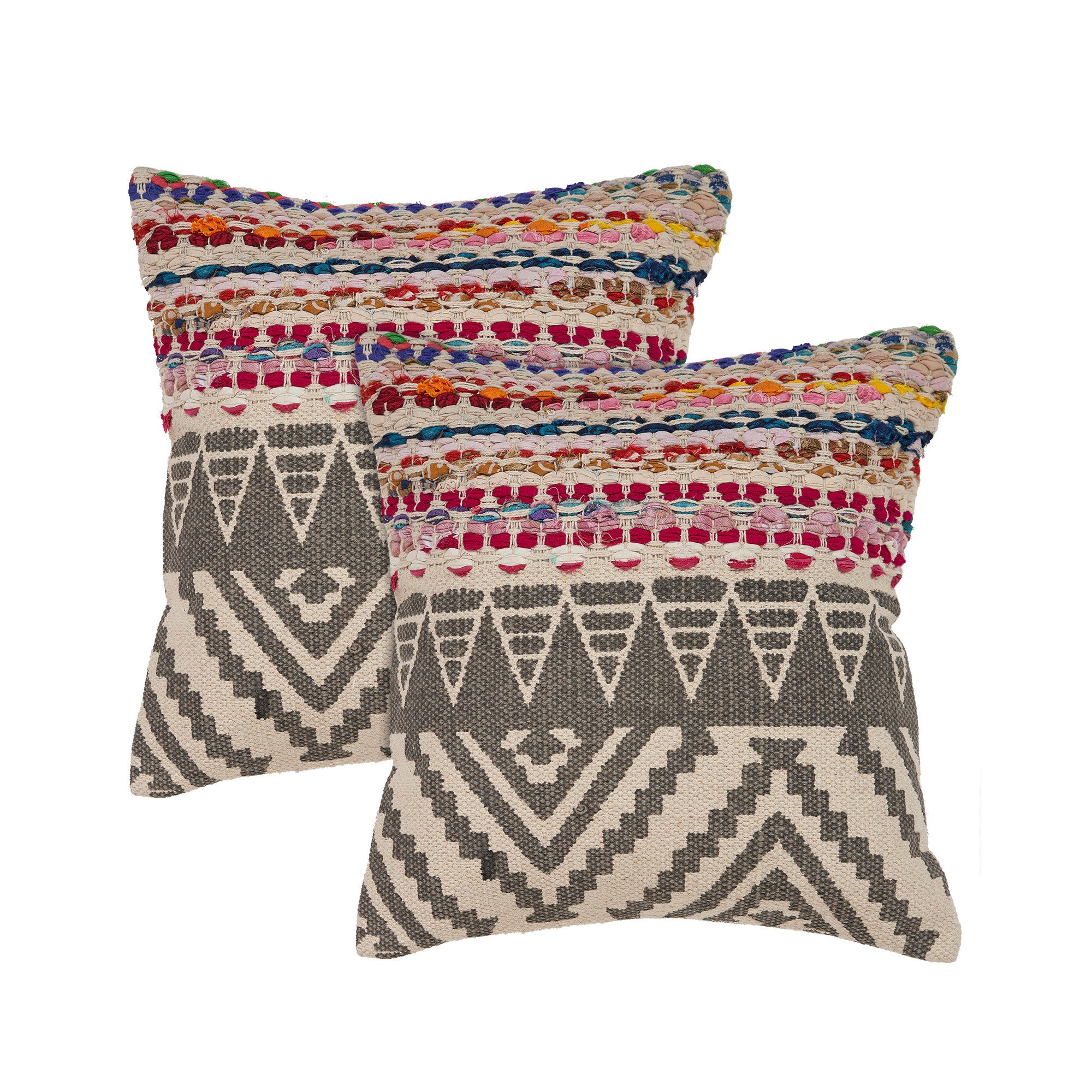 Set of Two Gray Chevron Cotton Throw Pillow