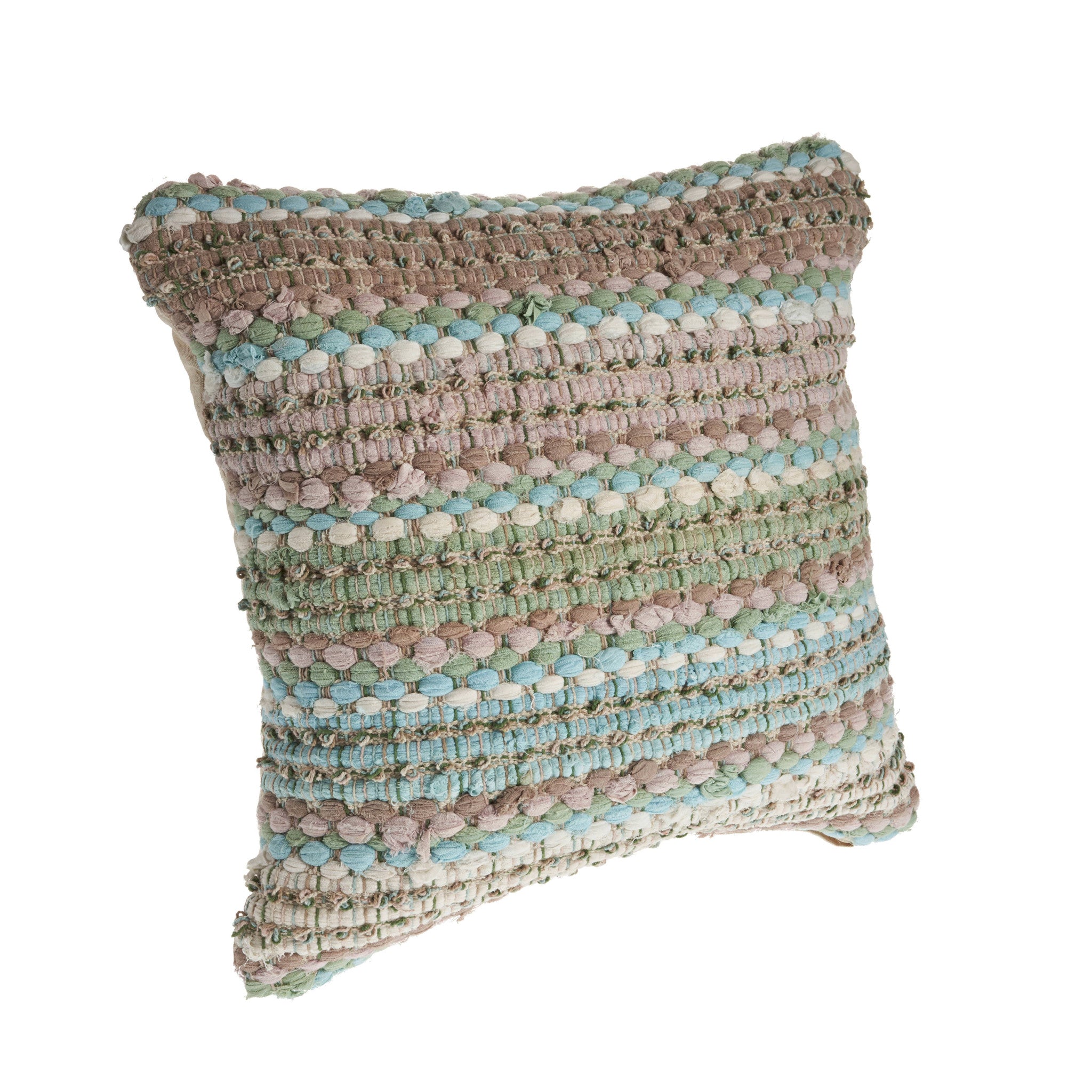 Set of Two 18" Beige Blue and Green Striped Cotton Blend Throw Pillows