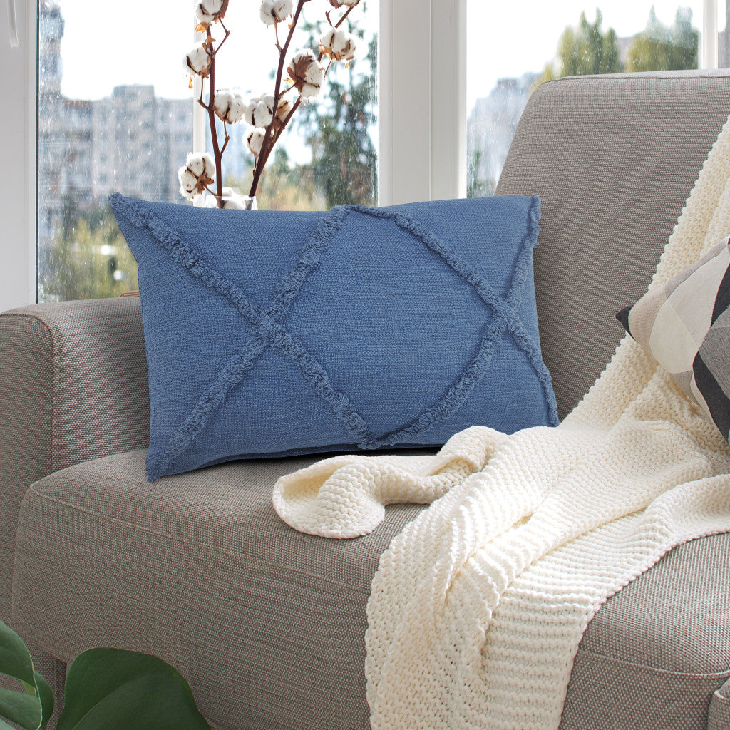 Set of Two Dark Gray Diamond Cotton Throw Pillow With Fringe