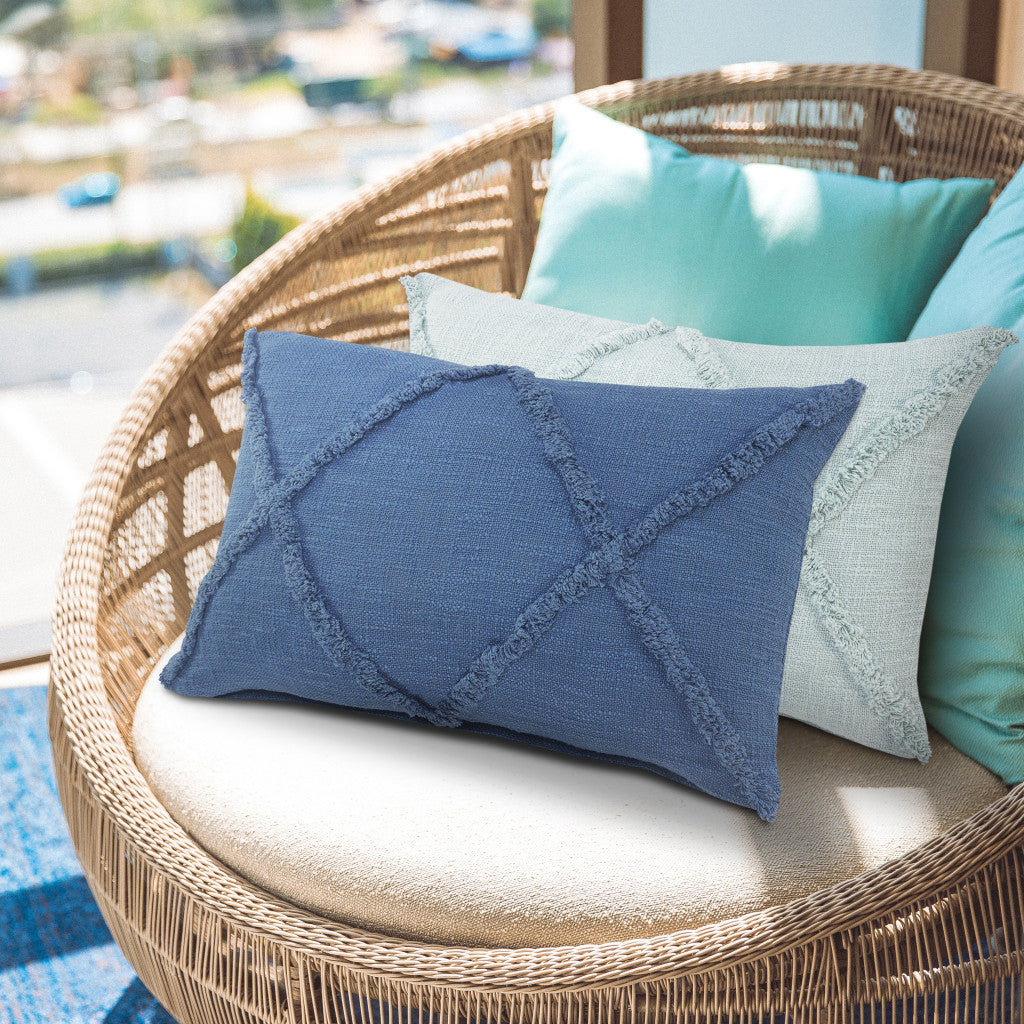 Set of Two Dark Gray Diamond Cotton Throw Pillow With Fringe