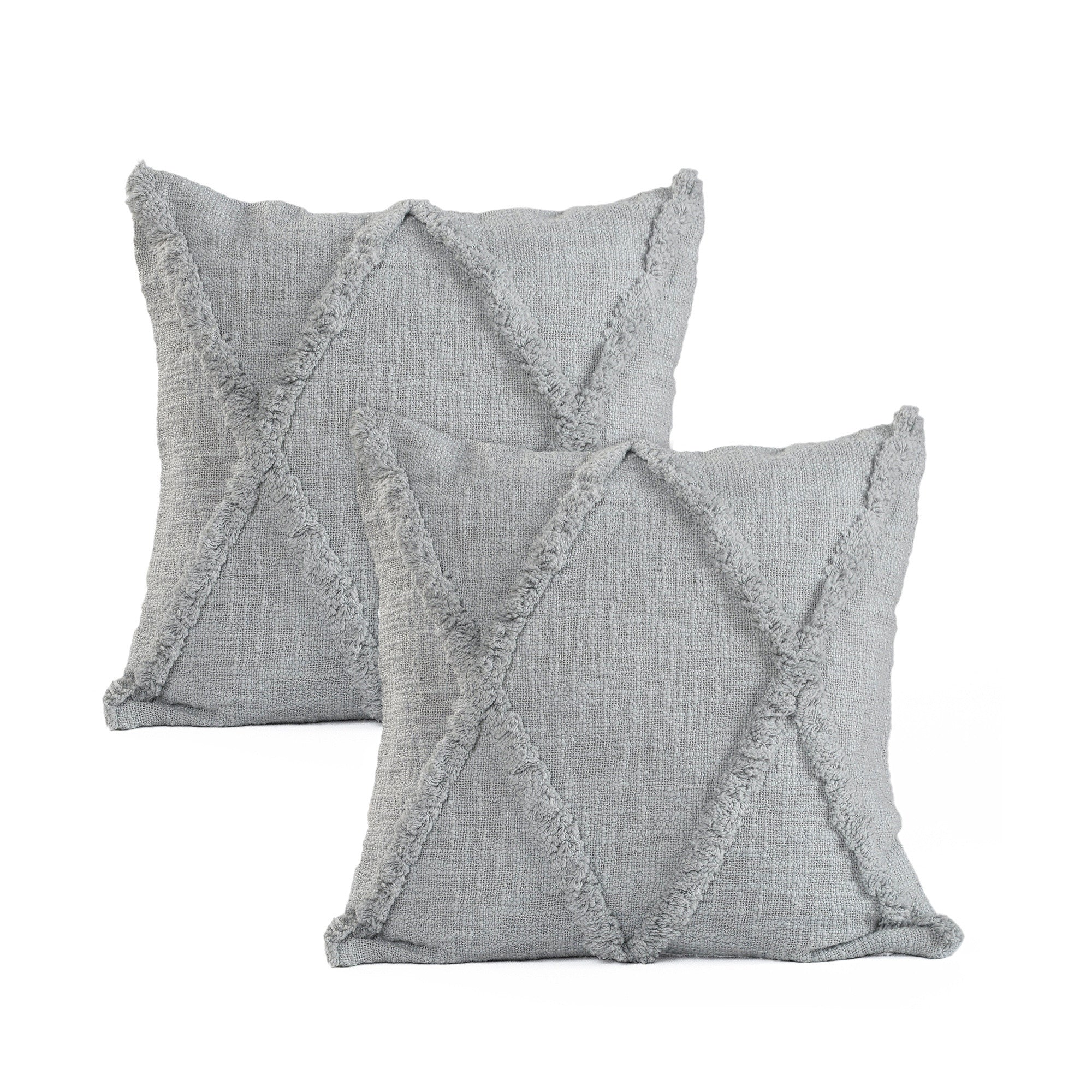 Set of Two Dark Gray Diamond Cotton Throw Pillow With Fringe