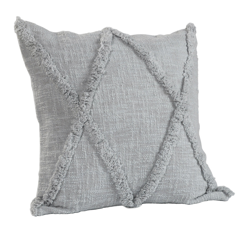 Set of Two Dark Gray Diamond Cotton Throw Pillow With Fringe