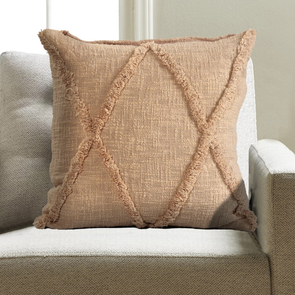 Set of Two Dark Gray Diamond Cotton Throw Pillow With Fringe