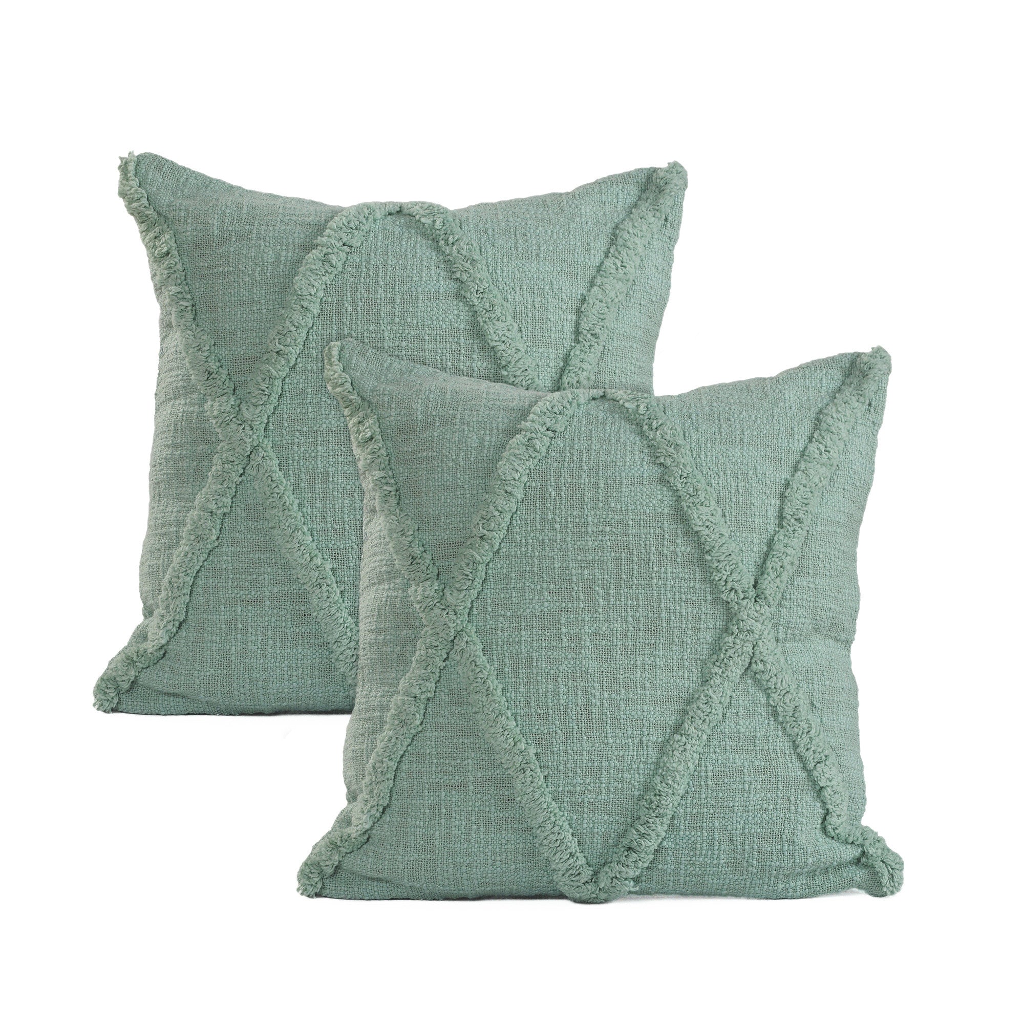 Set of Two Dark Gray Diamond Cotton Throw Pillow With Fringe