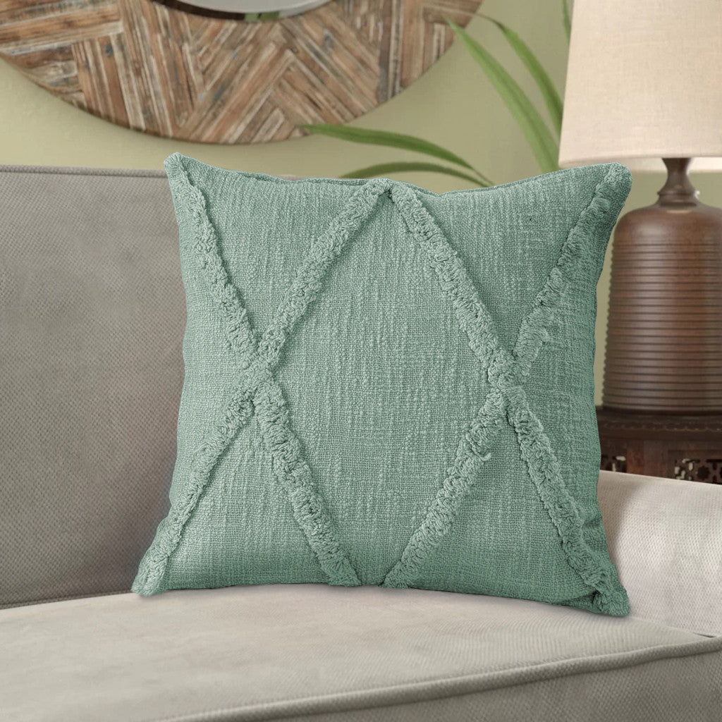 Set of Two Dark Gray Diamond Cotton Throw Pillow With Fringe