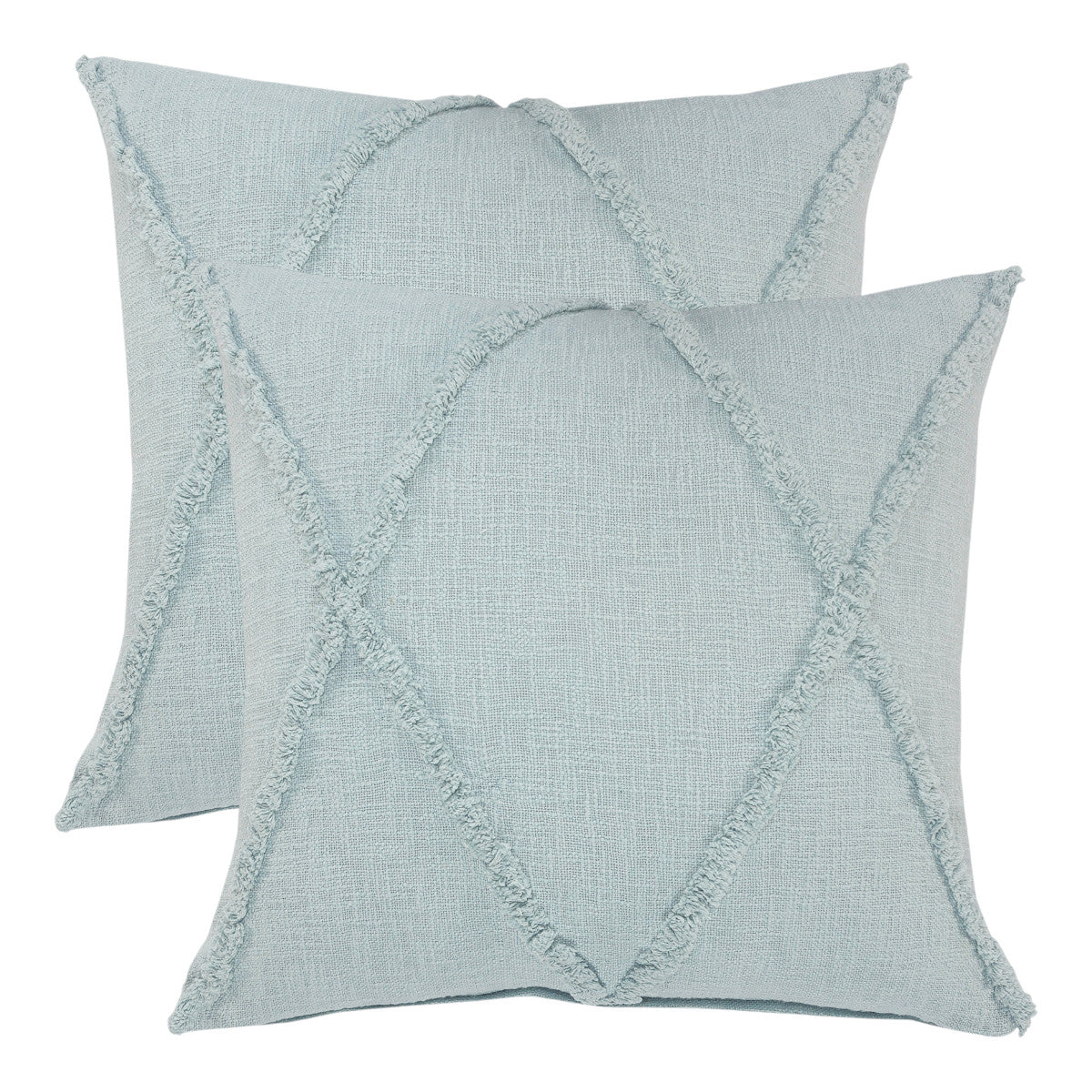 Set of Two Dark Gray Diamond Cotton Throw Pillow With Fringe