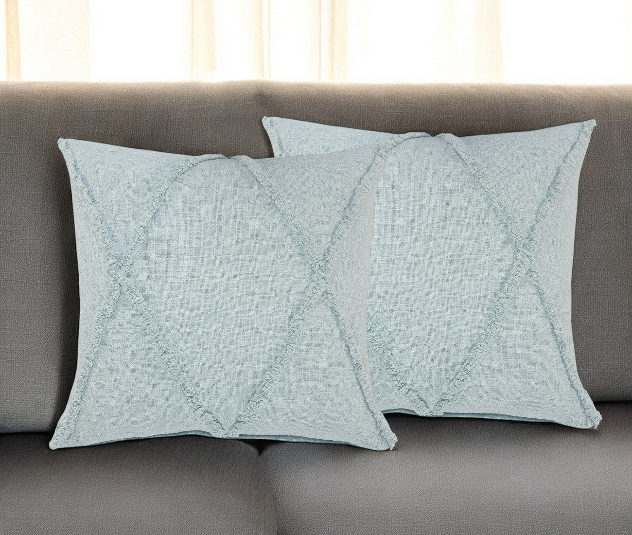 Set of Two Dark Gray Diamond Cotton Throw Pillow With Fringe