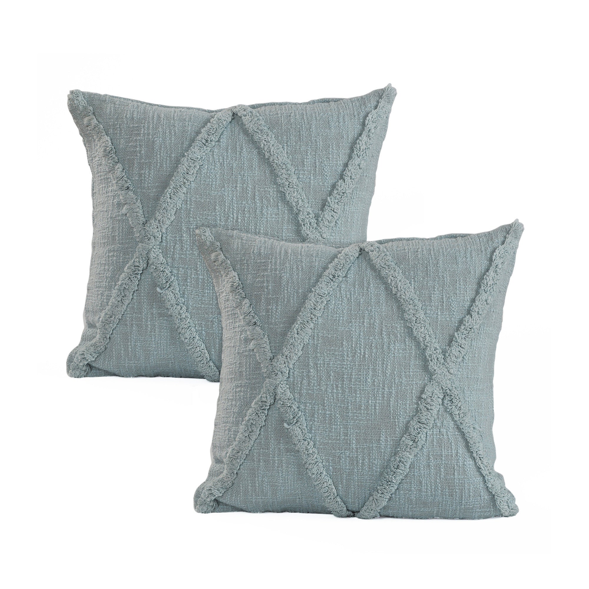 Set of Two Dark Gray Diamond Cotton Throw Pillow With Fringe