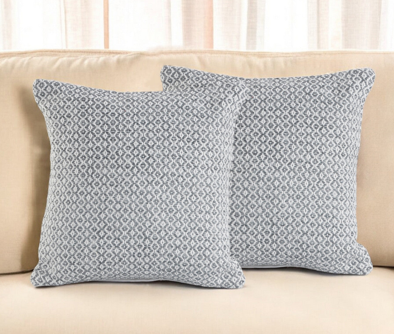 Set of Two Gray Chevron Cotton Throw Pillow