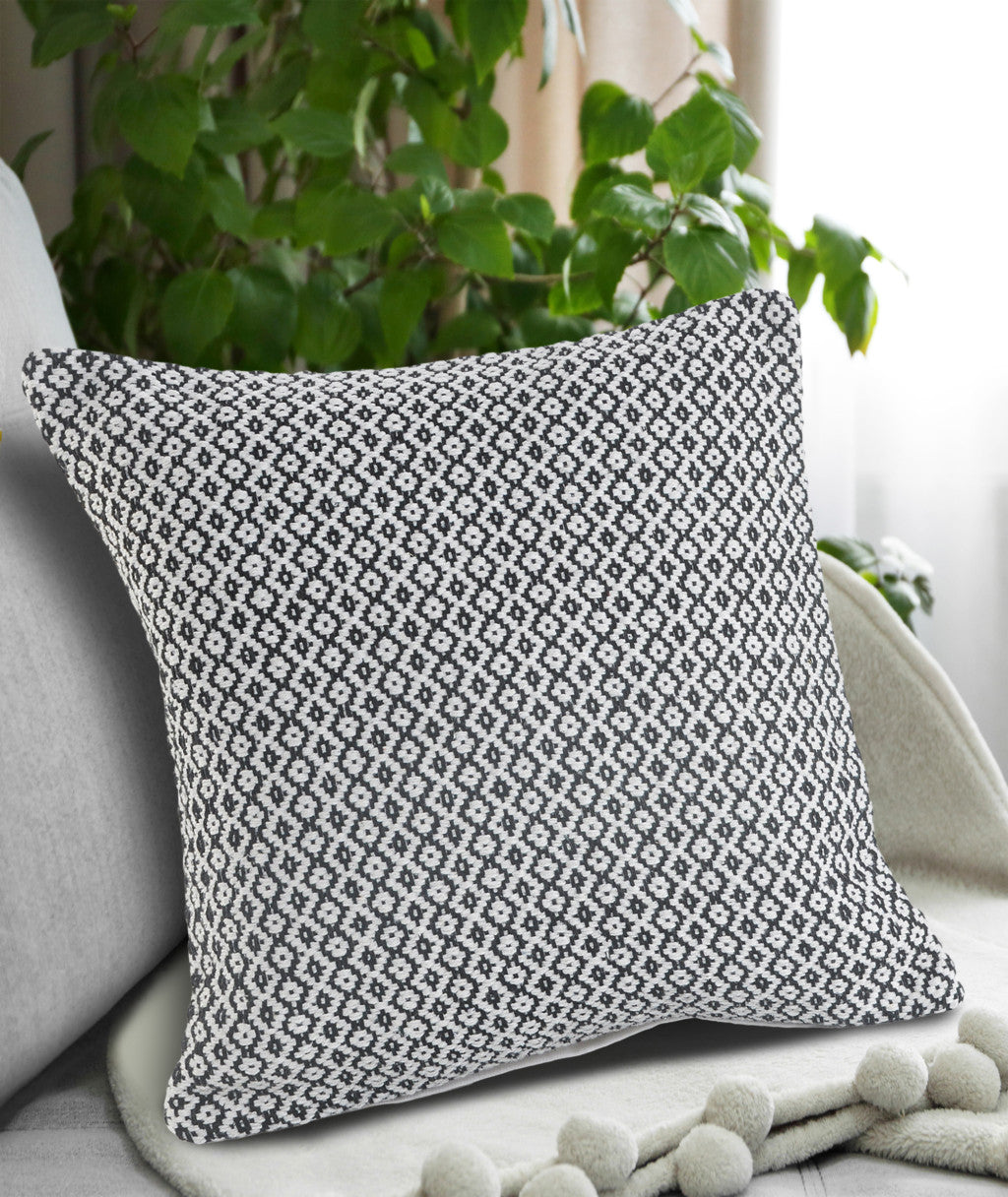 Set of Two Blue Chevron Cotton Throw Pillow