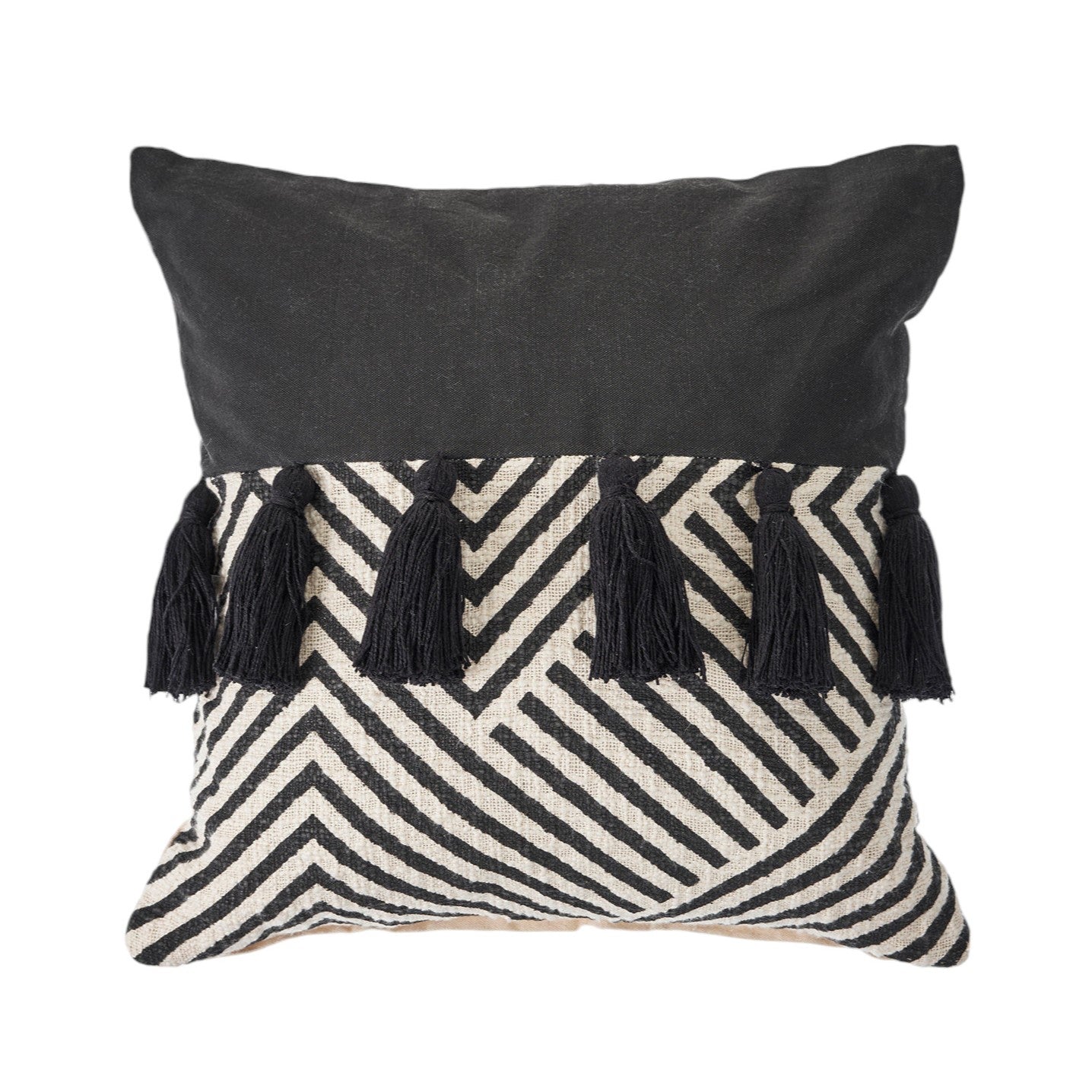 Set of Two Black and White Chevron Cotton Throw Pillow With Tassels