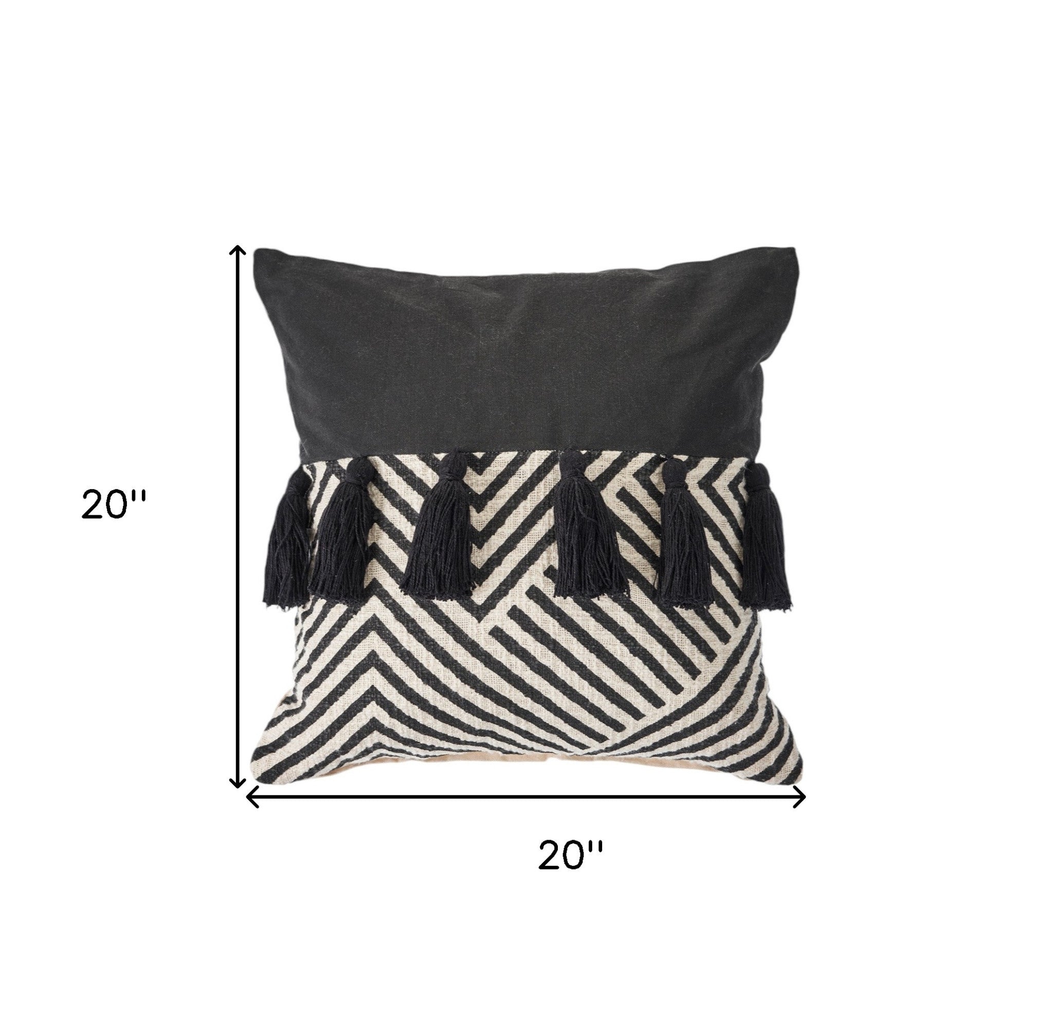 Set of Two Black and White Chevron Cotton Throw Pillow With Tassels