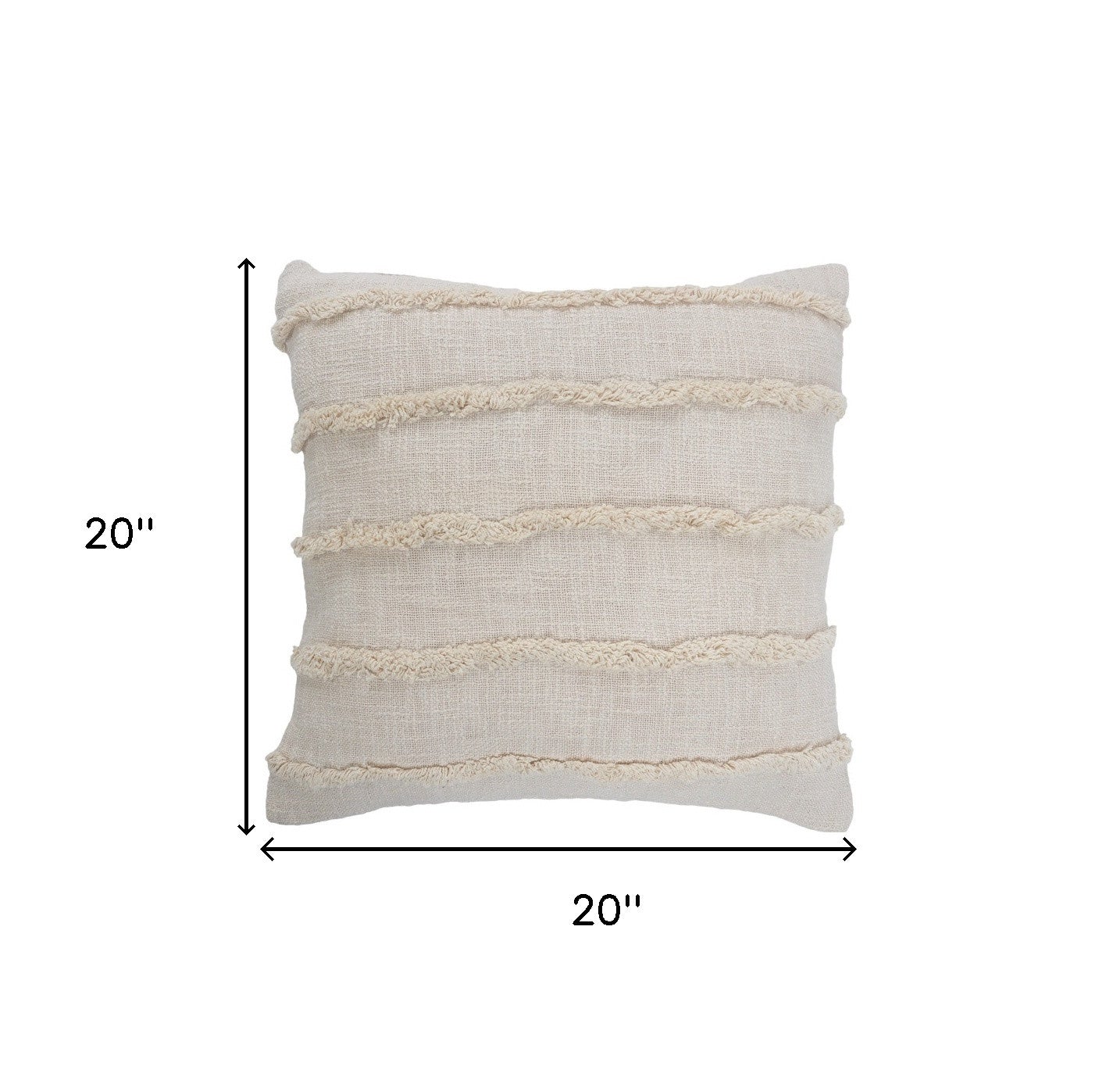 Set of Two Beige Ribbed Cotton Throw Pillow With Fringe