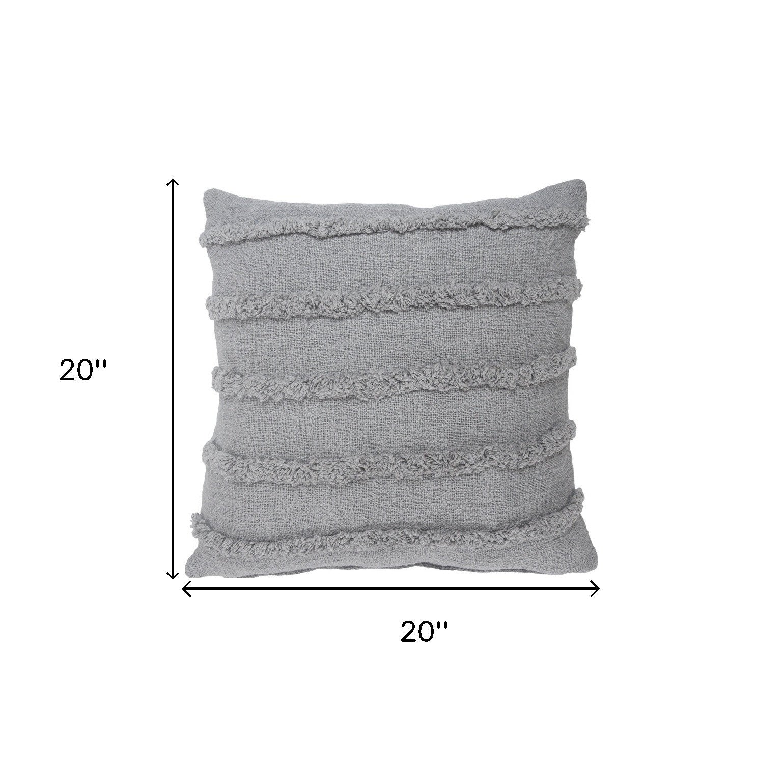 Set of Two Gray Ribbed Cotton Throw Pillow With Fringe