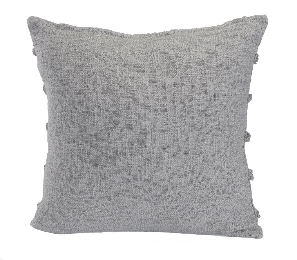 Set of Two Beige Ribbed Cotton Throw Pillow With Fringe